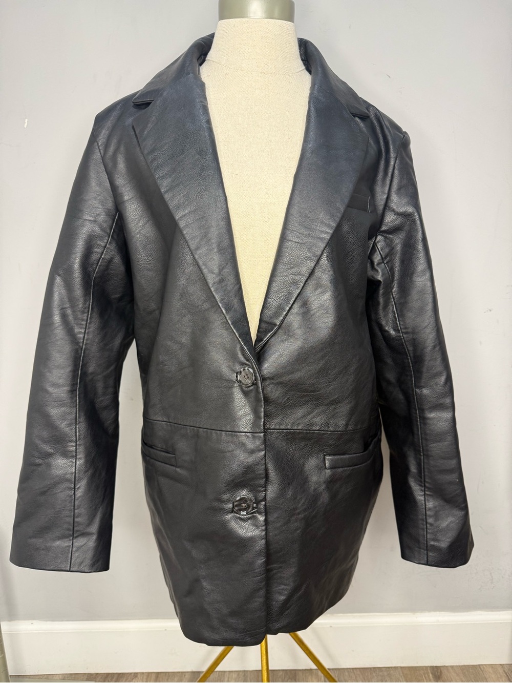 Abercrombie & Fitch Black Leather Trench Coat